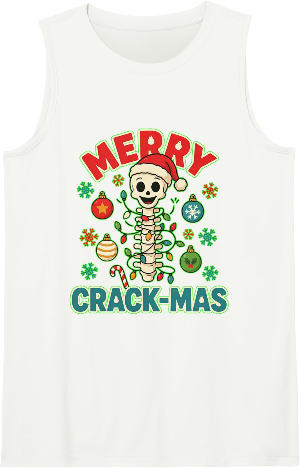 Merry Crack-Mas Funny Chiropractor Christmas Spine Tank Top - White
