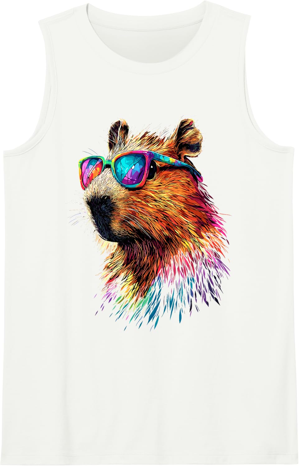 Capybara with Sunglasses Colorful Popart Rodent Capybara Sleeveless Tank Top - White