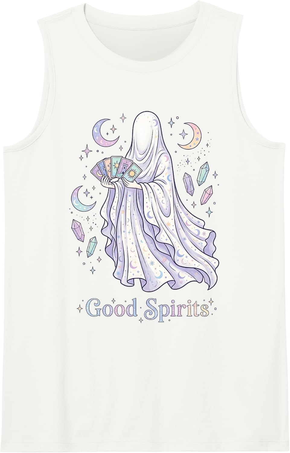 Good Spirits Pink Halloween Cute Spooky Scary Ghost Crew Sleeveless Tank Top - White