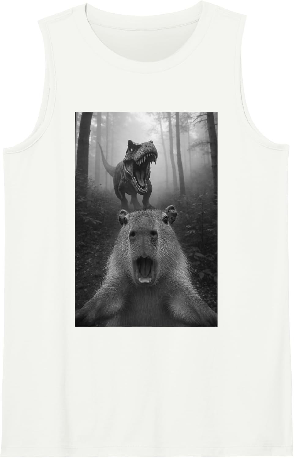 Capybara Selfie with T-Rex Sleeveless Tank Top - White