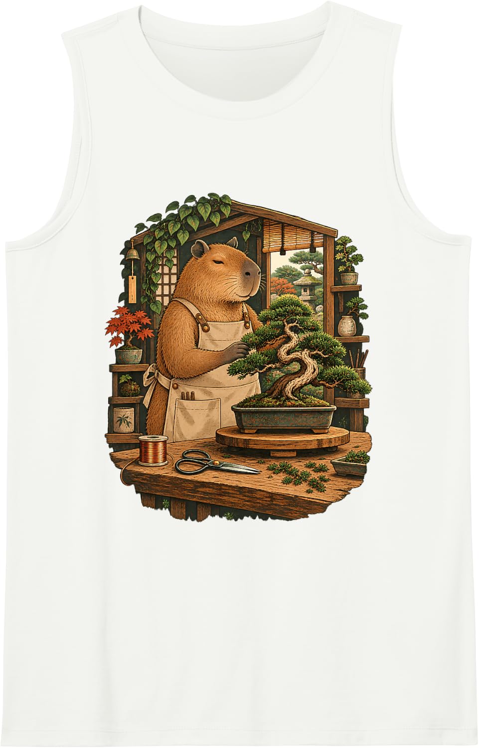 Funny Capybara Bonsai Gardener Tree Artist Sleeveless Tank Top - White