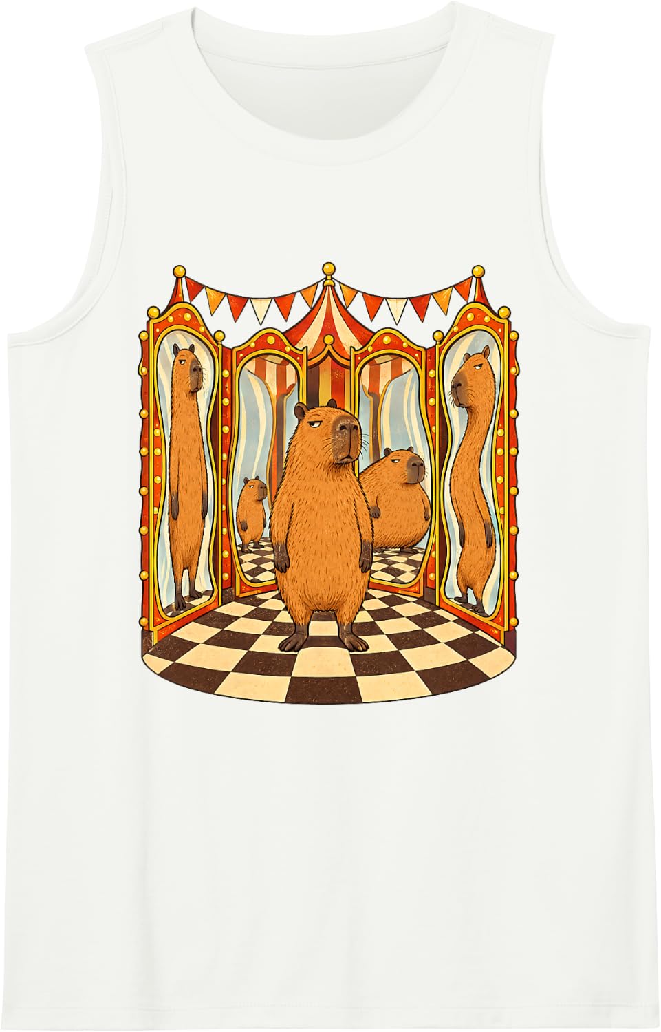 Capybara Funhouse Mirror Reflections Carnival Critter Sleeveless Tank Top - White