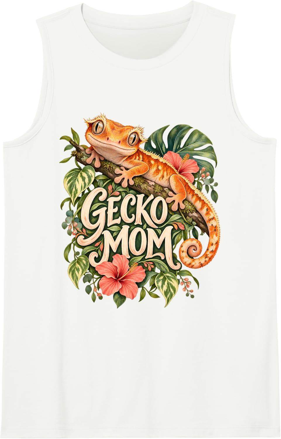Gecko Mom Crested Gecko Tropical Reptile Lover Sleeveless Tank Top - White
