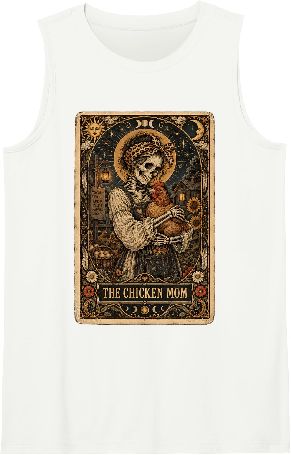 The Chicken Mom Tarot Card Skeleton Farm Girl Hen Lovers Sleeveless Tank Top - White