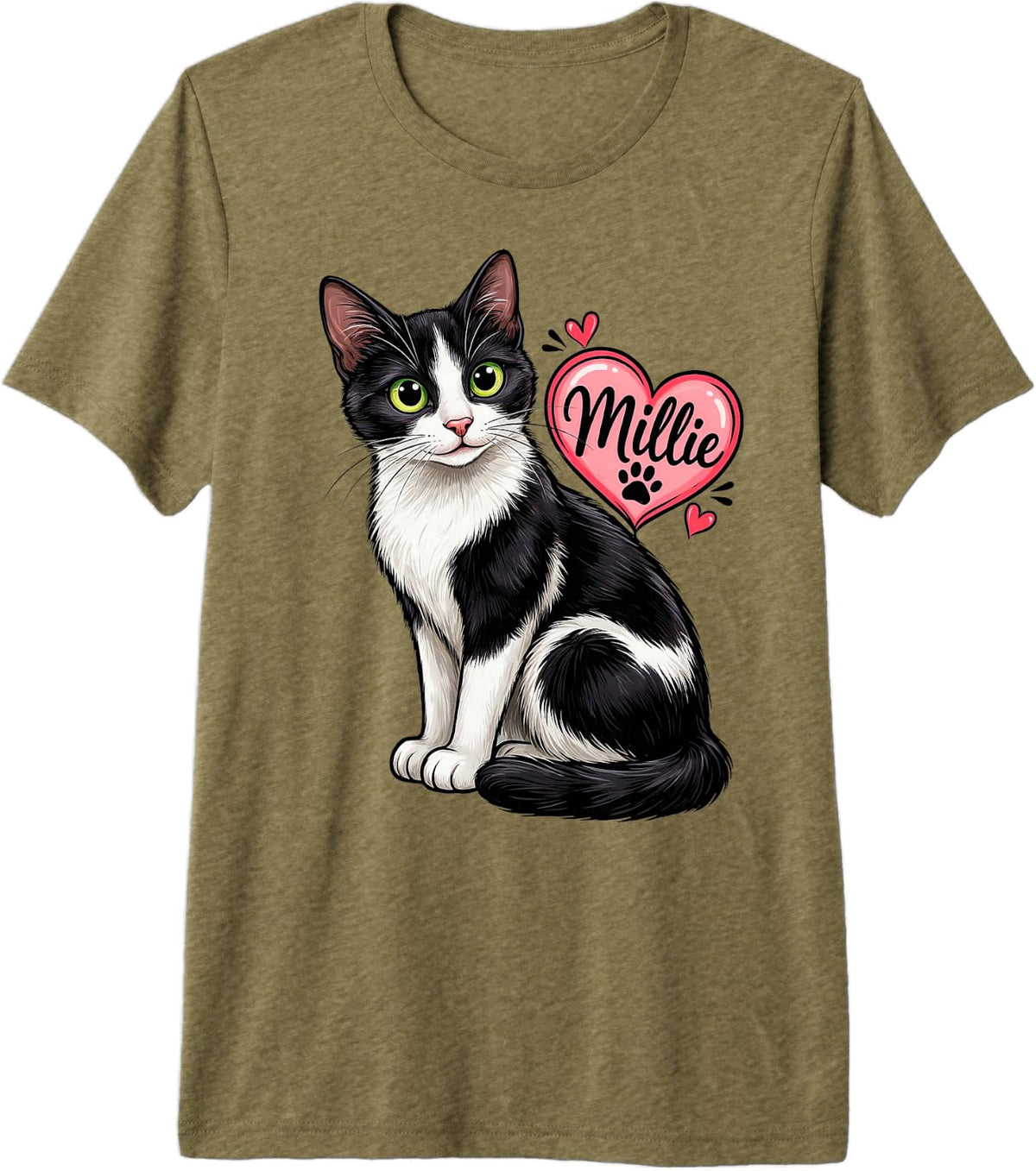 Tuxedo Cat Millie Premium Tri-Blend T-Shirt - Olive Green