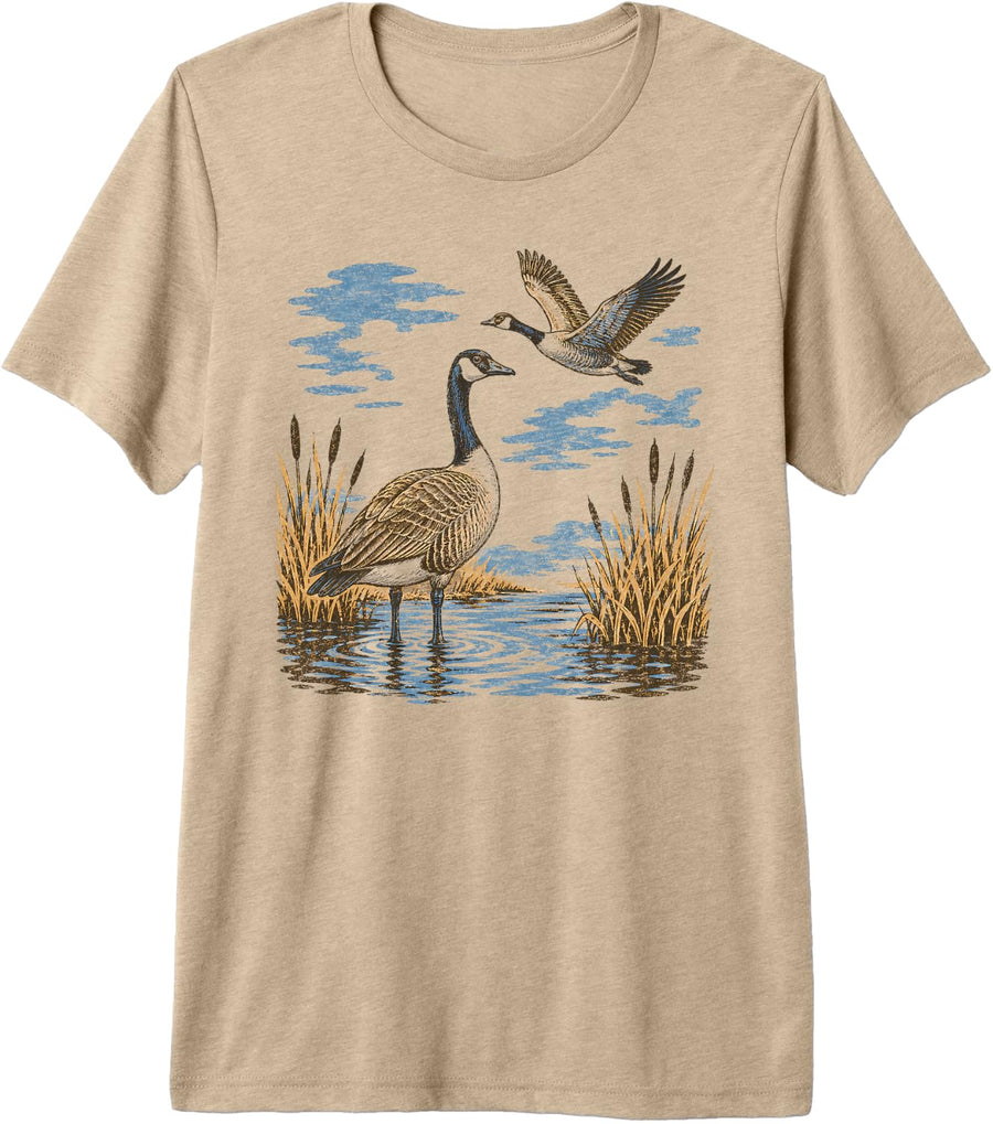 Vintage Goose Hunting Waterfowl Hunter Marsh Retro Nature Premium Tri-Blend T-Shirt - Tan