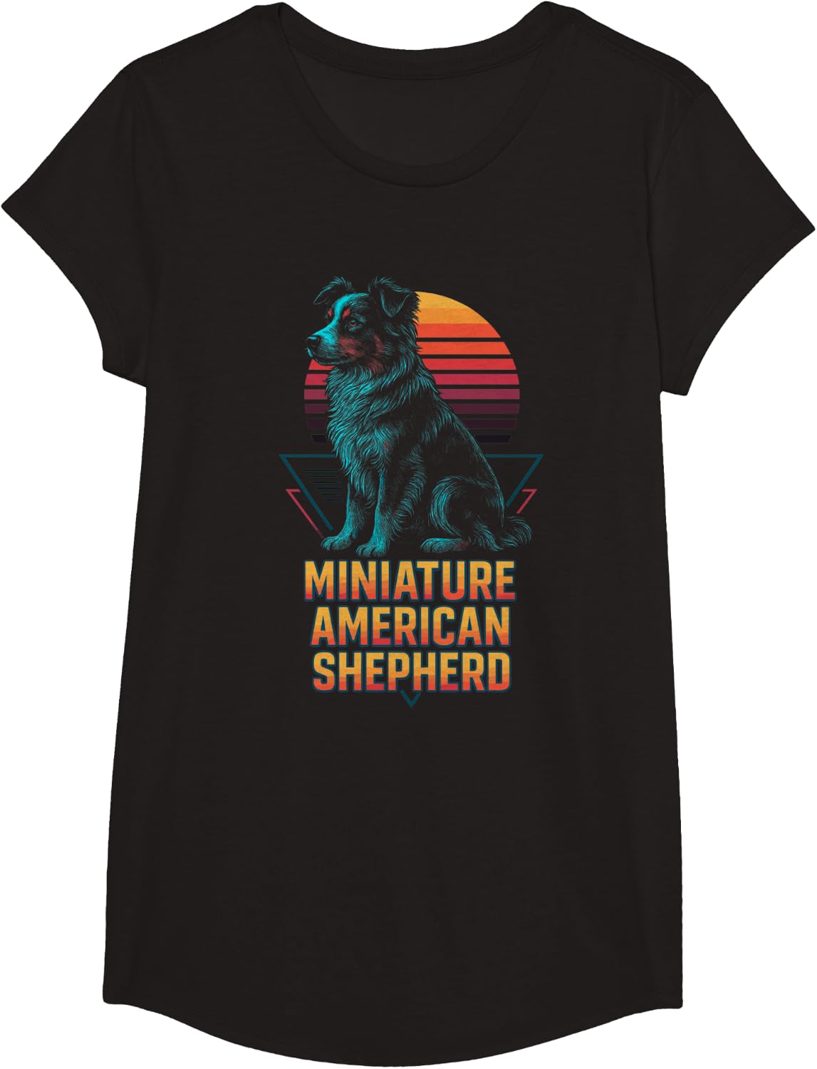 Retro Miniature American Shepherd T-Shirt - Girls Black