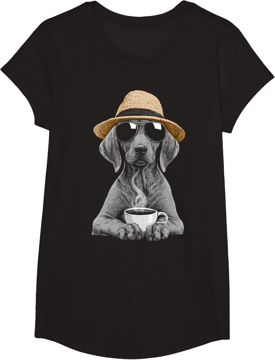 Rhodesian Ridgeback Dog with Sunglasses Drinking Coffee T-Shirt - Girls Black