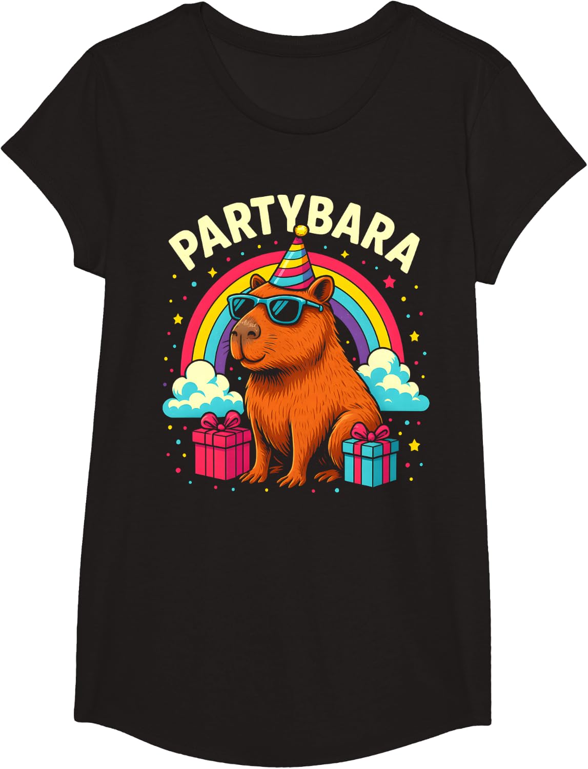 Birthday Capybara Tee for Kids Fun Partybara Capybara Party T-Shirt - Girls Black