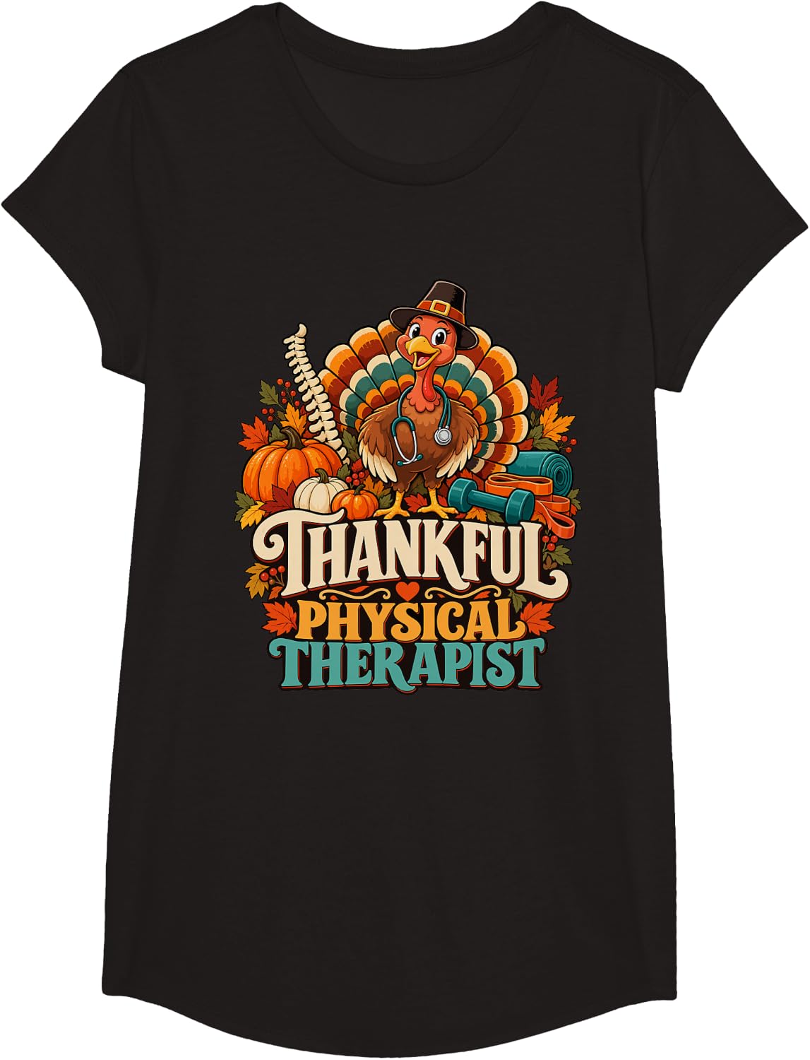 Thankful Physical Therapist Graphic T-Shirt - Girls Black
