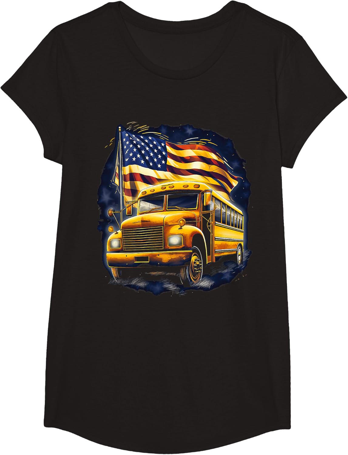 School Bus Driver USA American Flag Funny Bus Driver T-Shirt - Girls Black