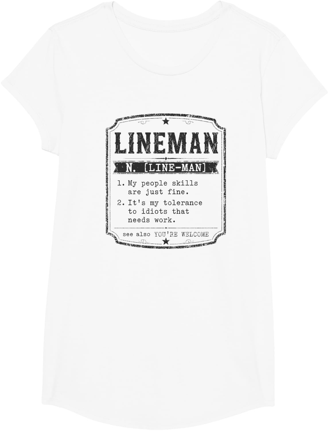 Lineman Sarcastic Dictionary Definition T-Shirt - Girls White