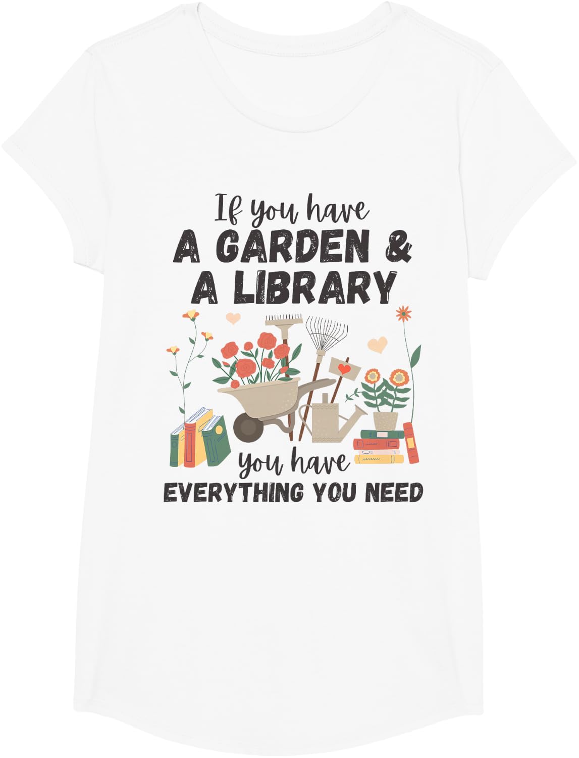 Gardening & Library Lover Books Reading Plants Cute T-Shirt - Girls White