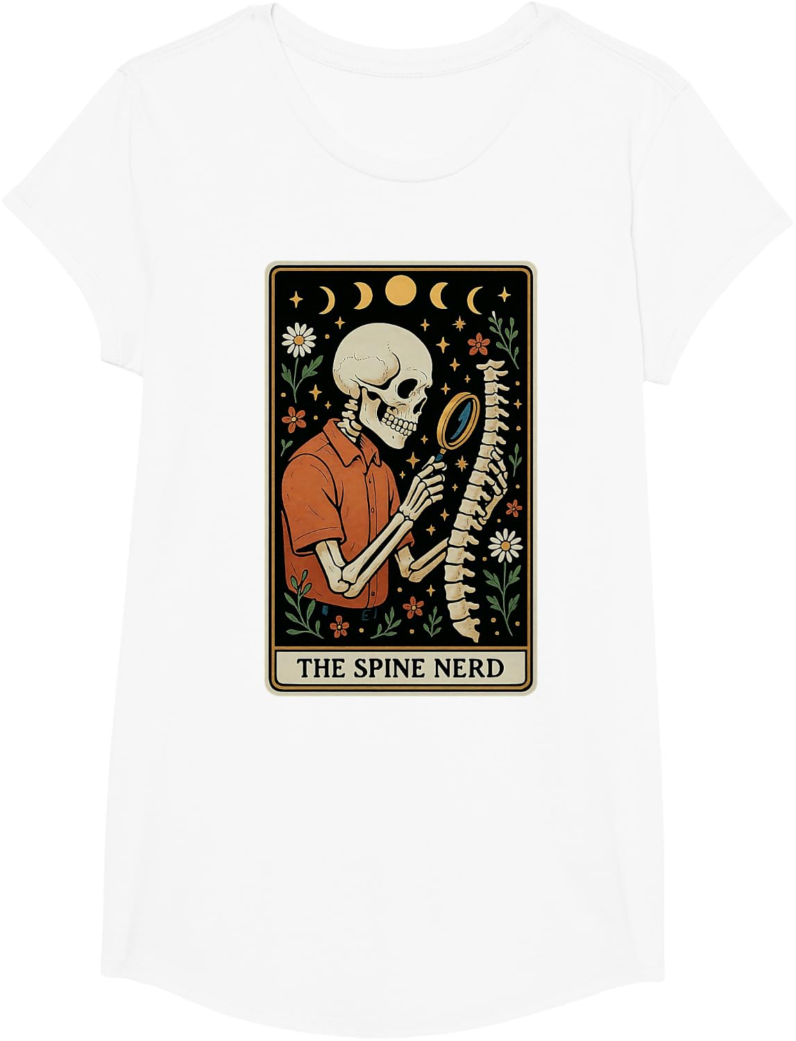 The Spine Nerd Chiropractor Chiropractic Skeleton Tarot Card T-Shirt - Girls White