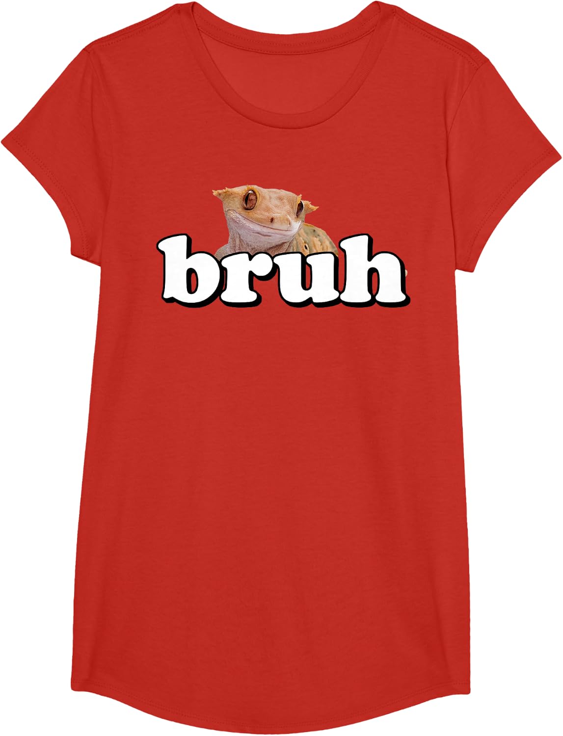 Funny Meme Saying Bruh With Crested Gecko Teens Boys Men T-Shirt - Girls Red