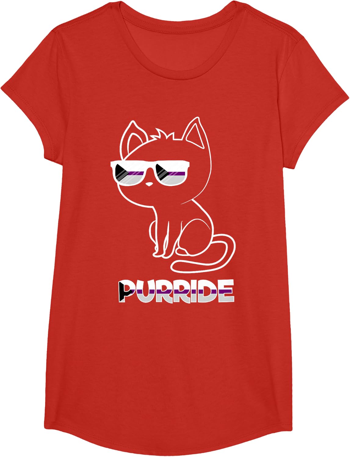 Purride Demisexual Flag Sunglasses Gay Pride Cat Lover Gift T-Shirt - Girls Red