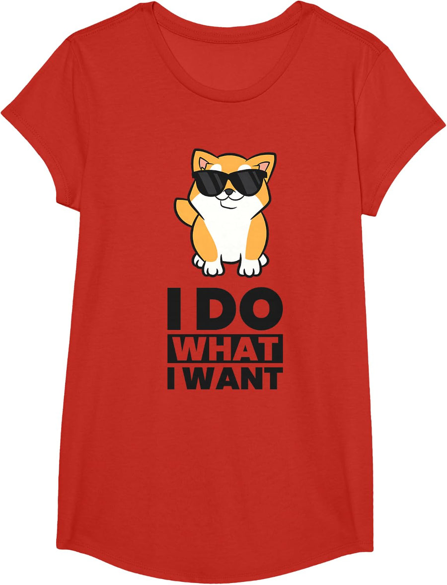 I Do What I Want Funny Shiba Inu Dog T-Shirt - Girls Red