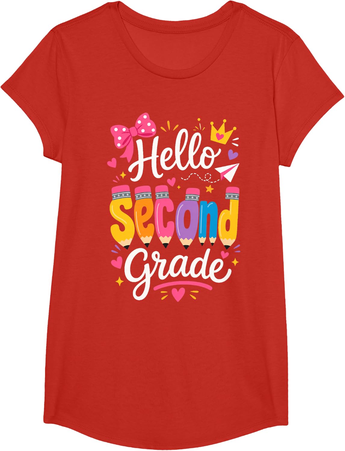 Hello Second Grade Coquette Bow Girls Back to School T-Shirt Tee for 2nd Graders First Day of School - Girls Red