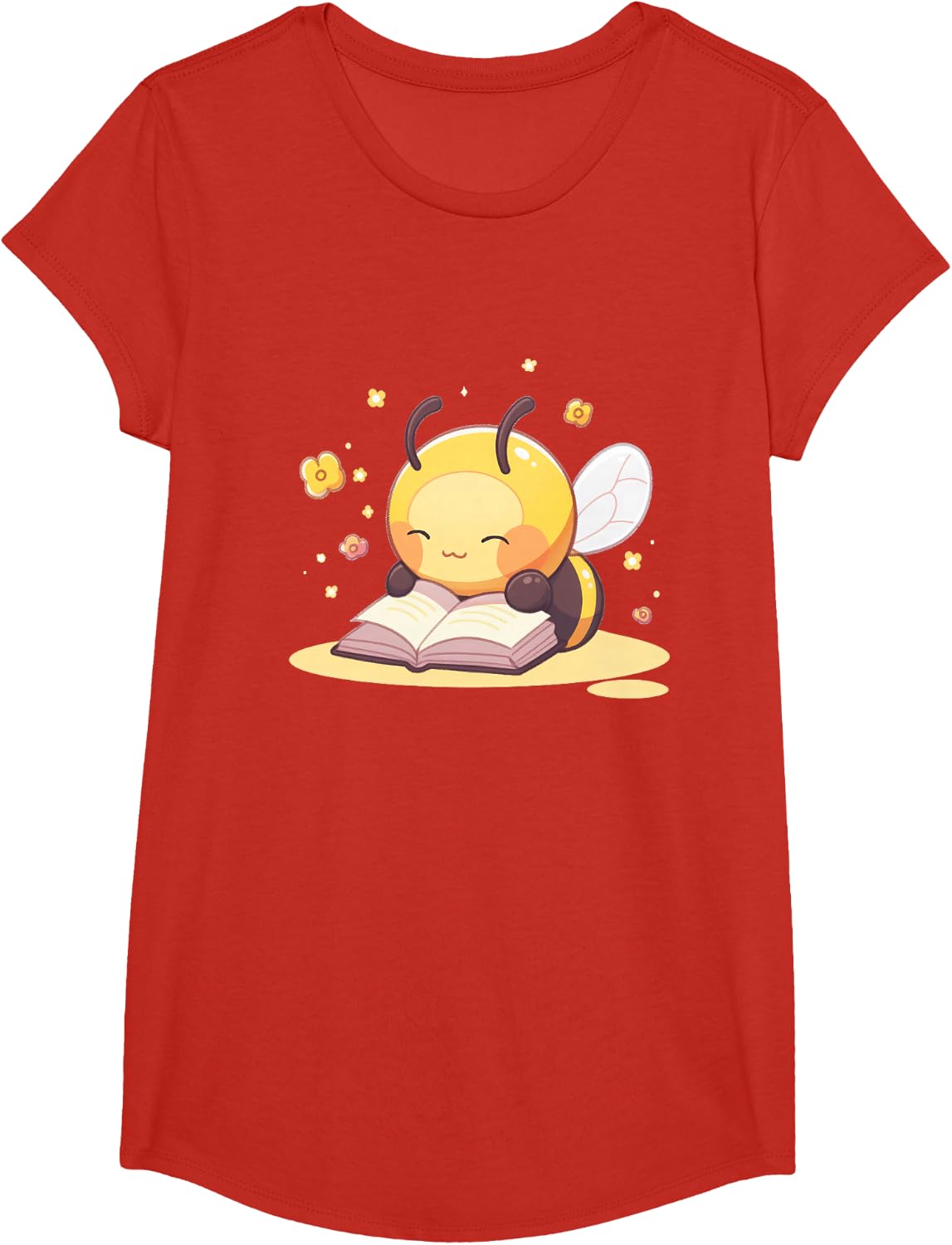 Cute Bee Reading Book Teacher Student Reader Graphic T-Shirt - Girls Red