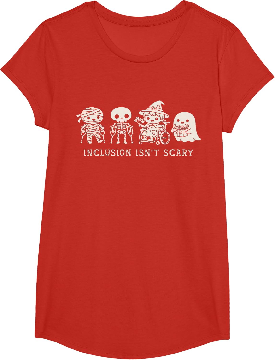 Inclusion Isn't Scary SLP Halloween Sped Teacher Ghost Mummy T-Shirt - Girls Red
