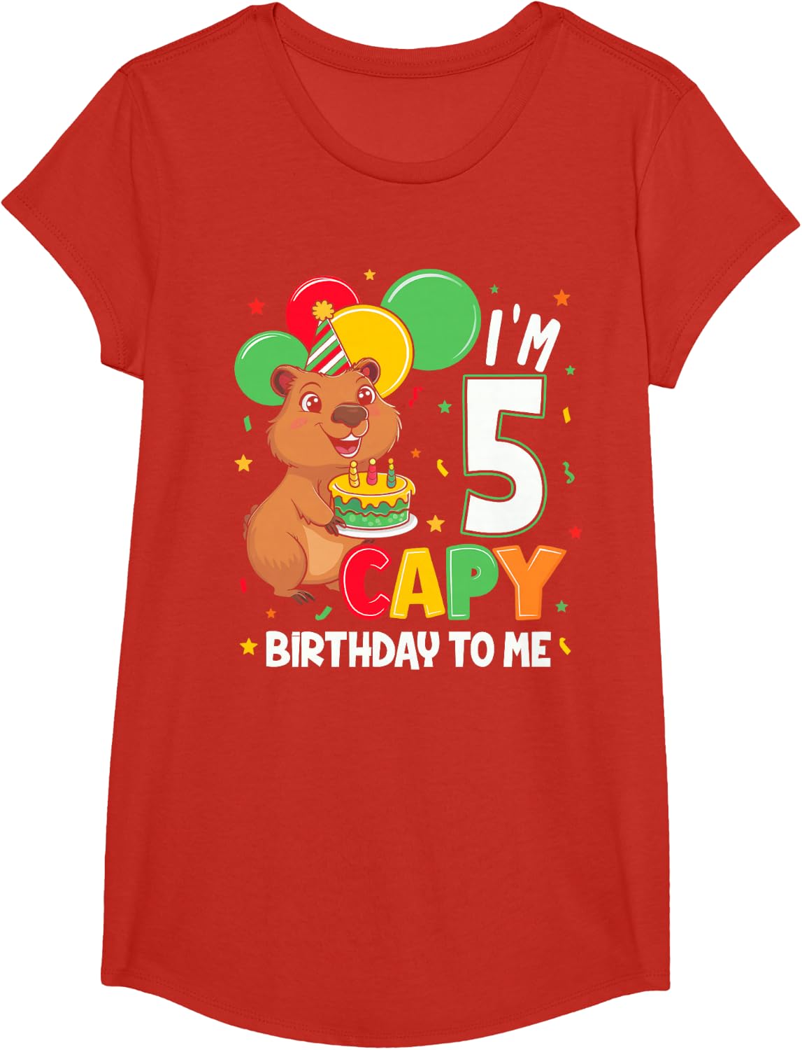 5 Years Old Capy Birthday To Me 5th Birthday Capybara Kids T-Shirt - Girls Red