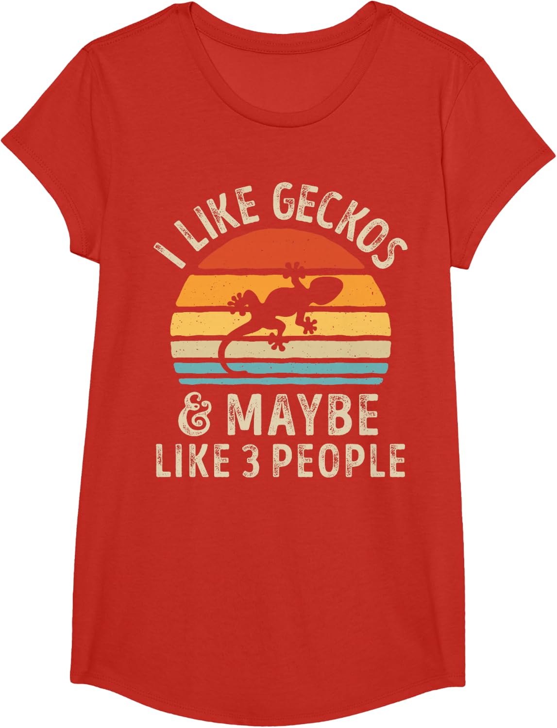 I Like Geckos and Maybe 3 People Crested Gecko Lizard Retro T-Shirt - Girls Red