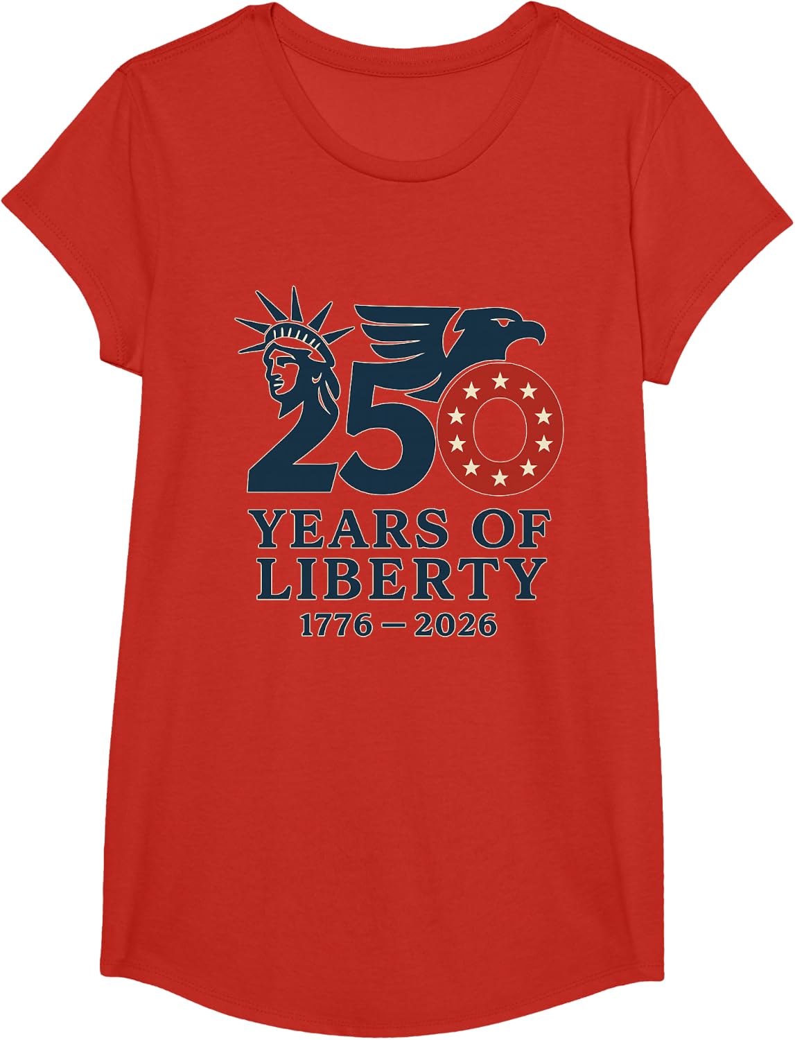 250 Years 1776-2026 250th Birthday Flag T-Shirt - Girls Red