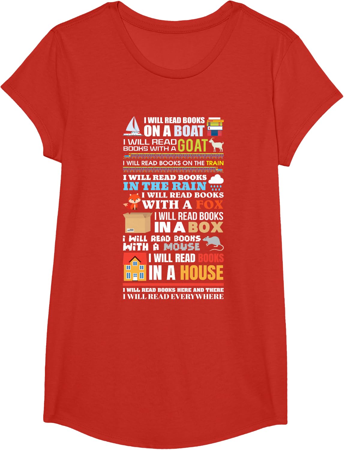 I Will Read Books On A Boat Reading T-Shirt Gift For Book Lovers And Readers - Girls Red