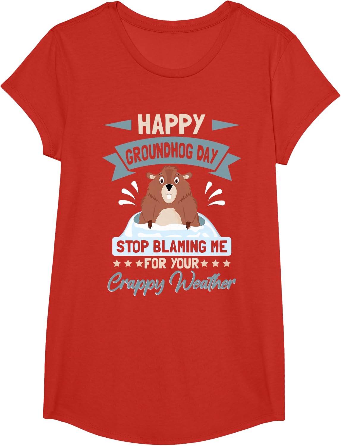 Happy Groundhog Day T-Shirt - Girls Red
