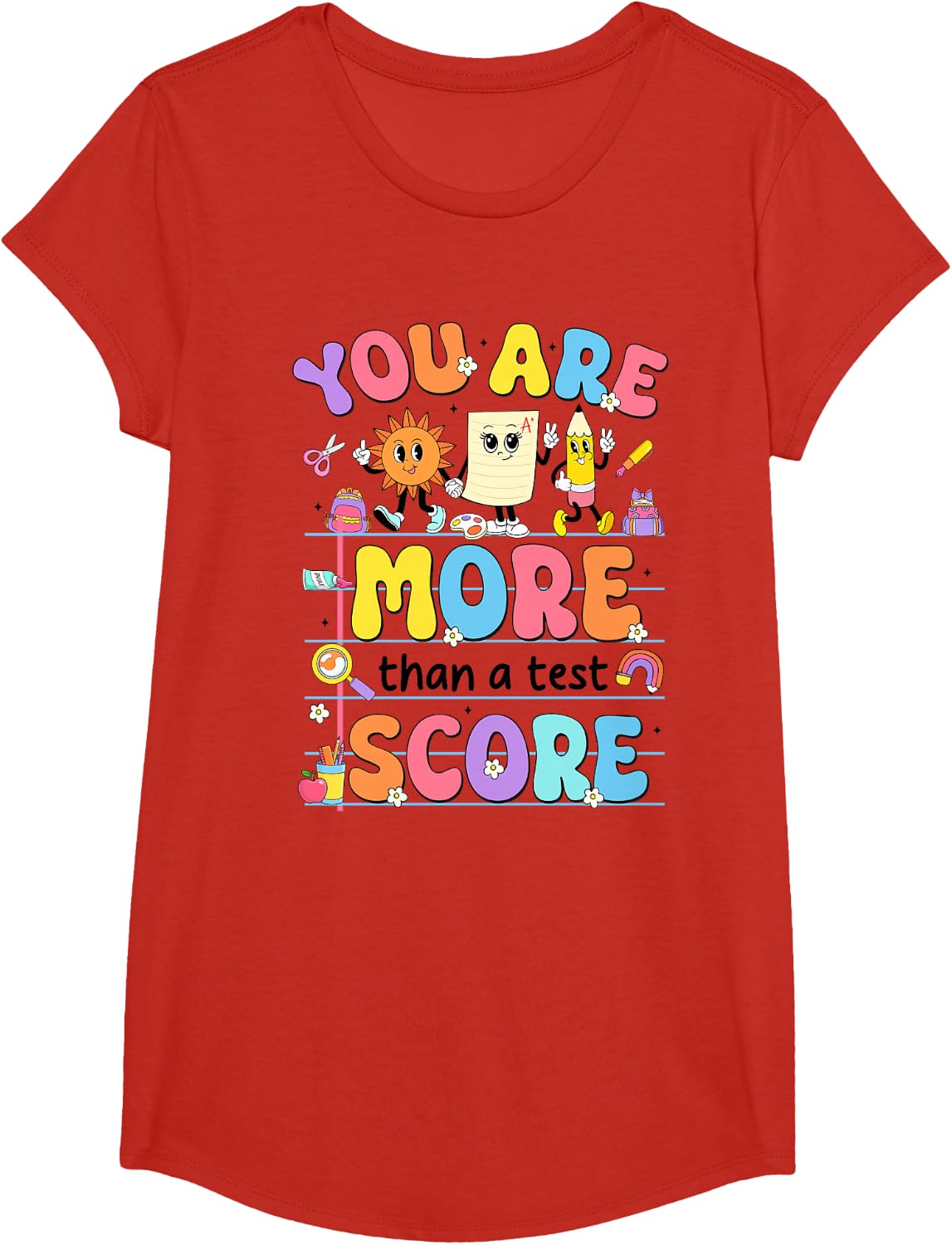 Groovy Testing Day Teacher You are More Than A Test Score T-Shirt - Girls Red