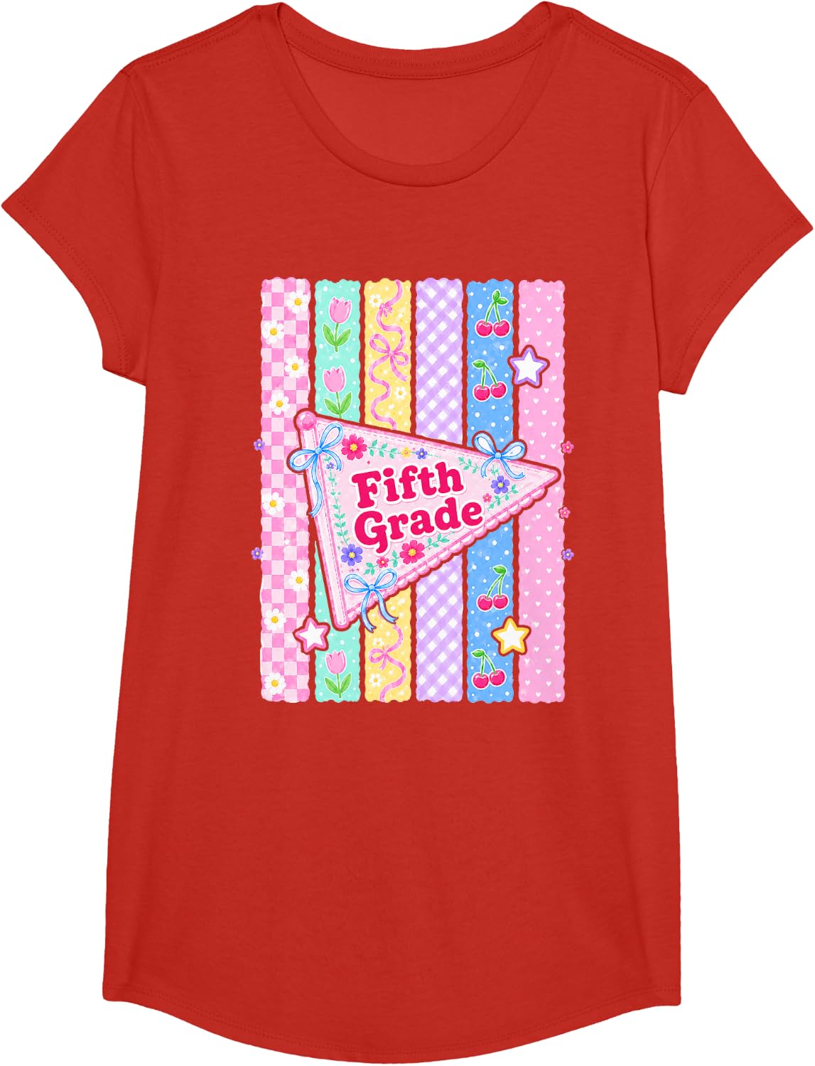 Striped Preppy Second Grade Back to School Teacher Girl Kids T-Shirt - Girls Red