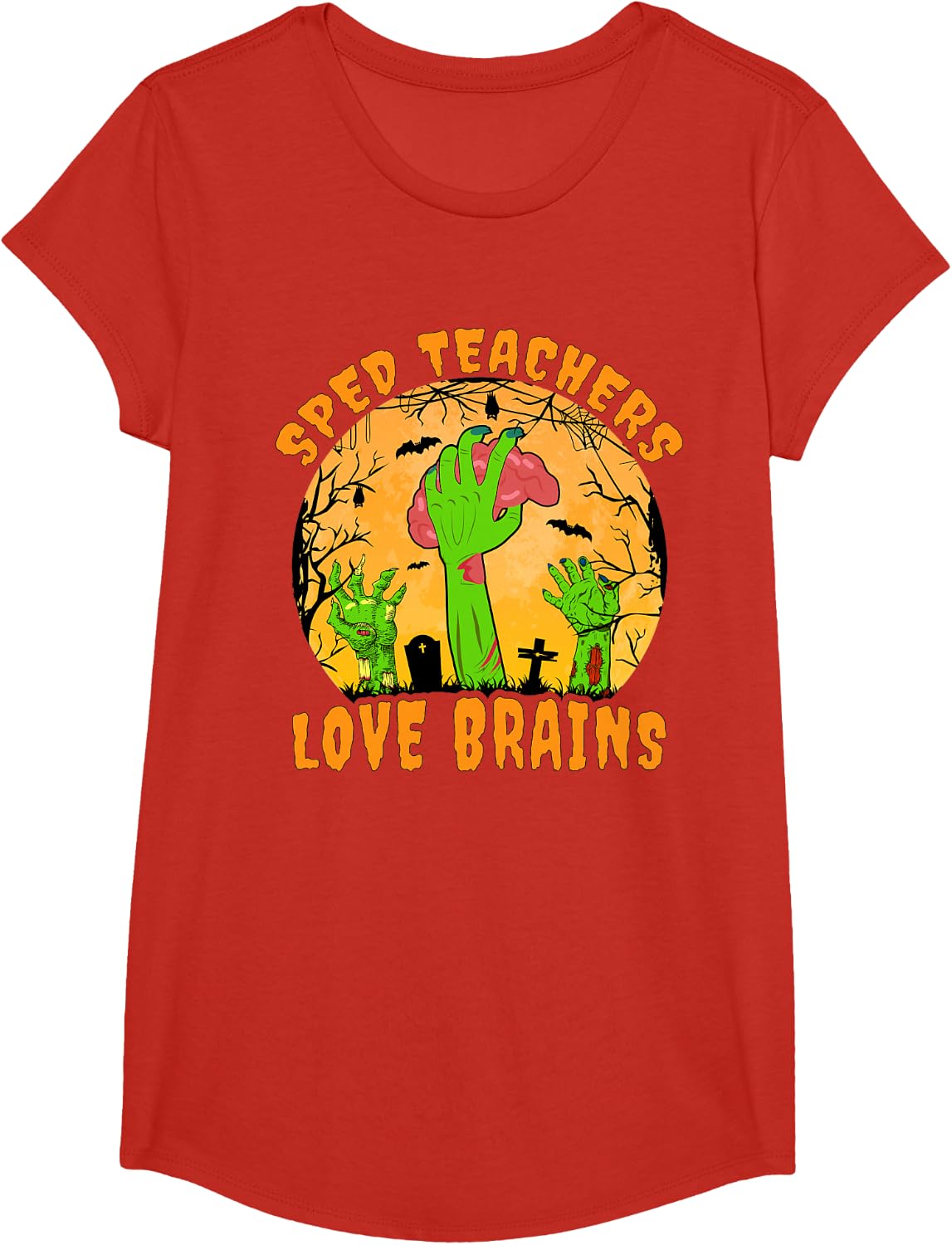 SPED Teachers Love Brains Funny SPED Teacher Halloween T-Shirt - Girls Red