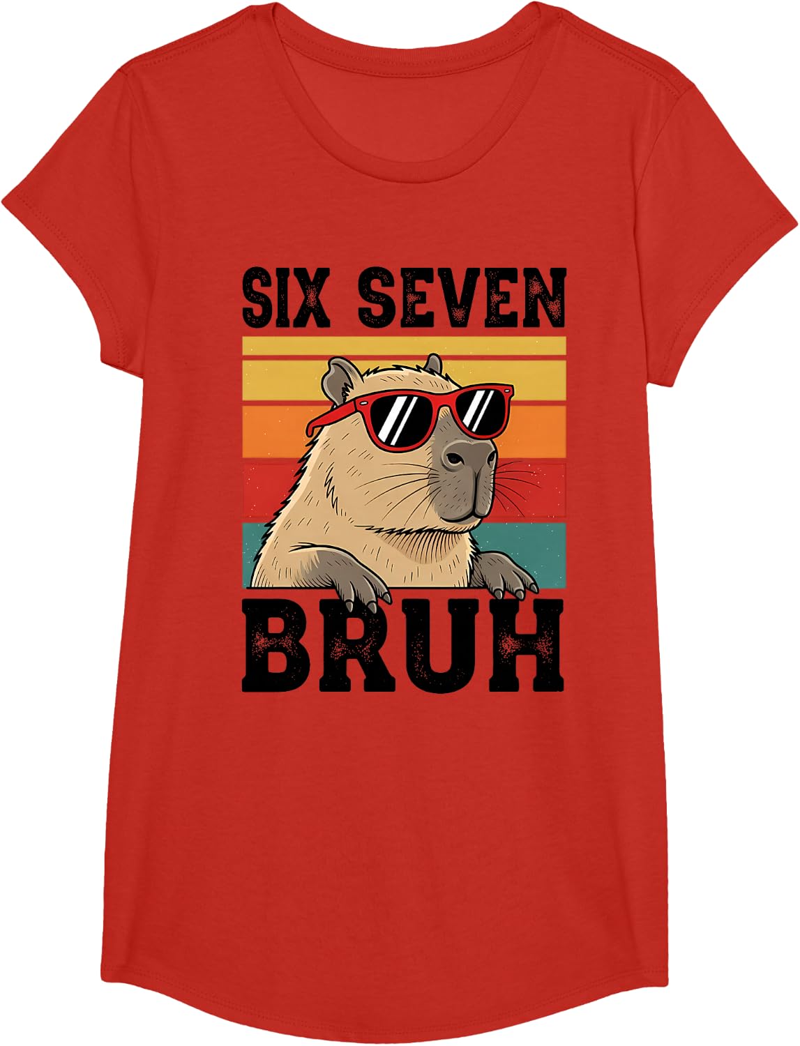 Six Seven Bruh 67 Meme Funny Capybara Tees T Shirts for Men Women Boys - Girls Red