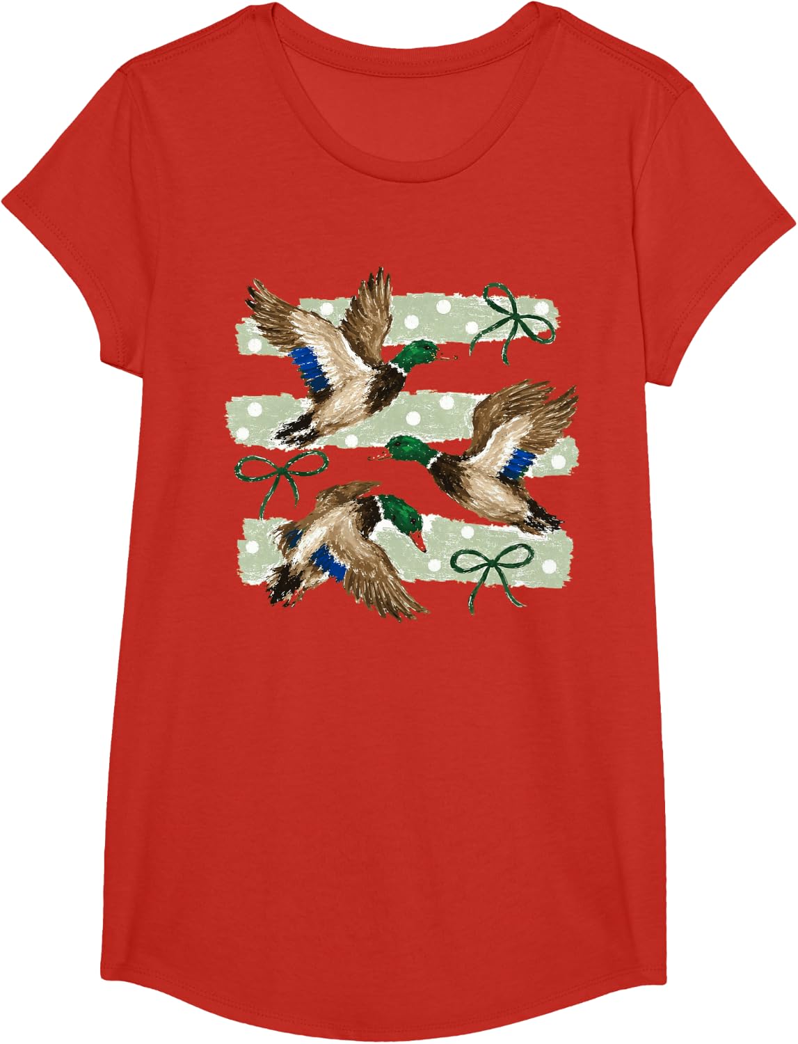 Retro Mallard Duck Hunting T-Shirt - Girls Red