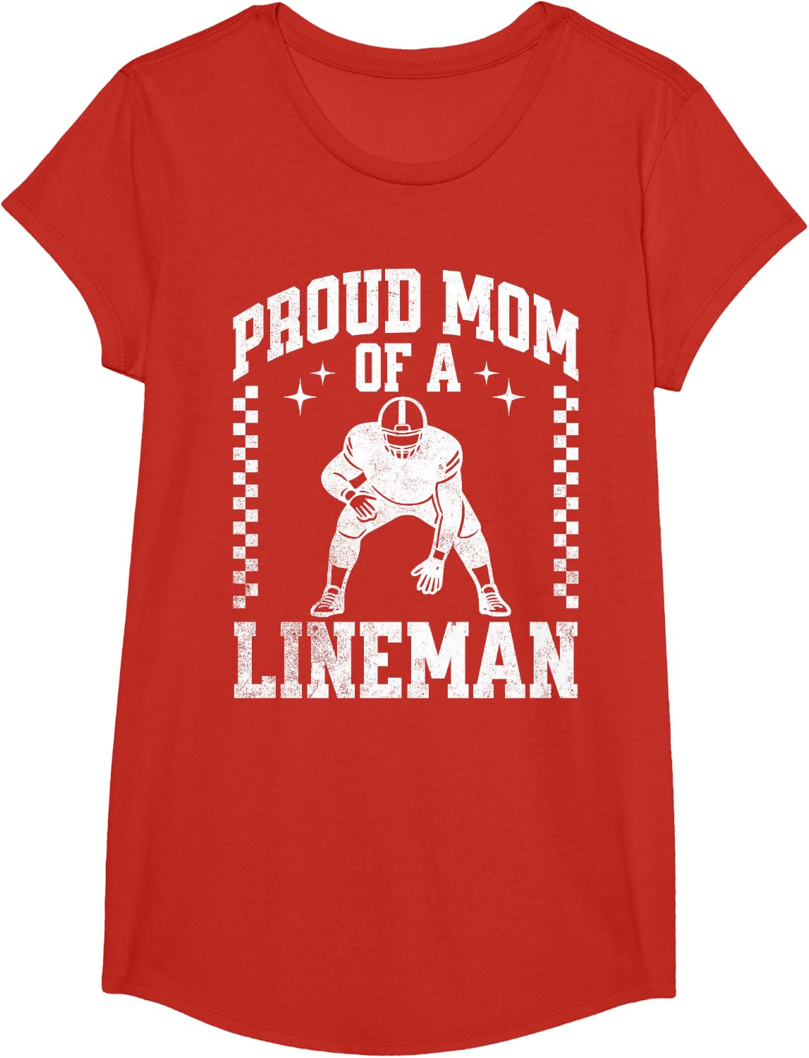 Proud Mom of A Lineman - Football Lineman Mom T-Shirt - Girls Red