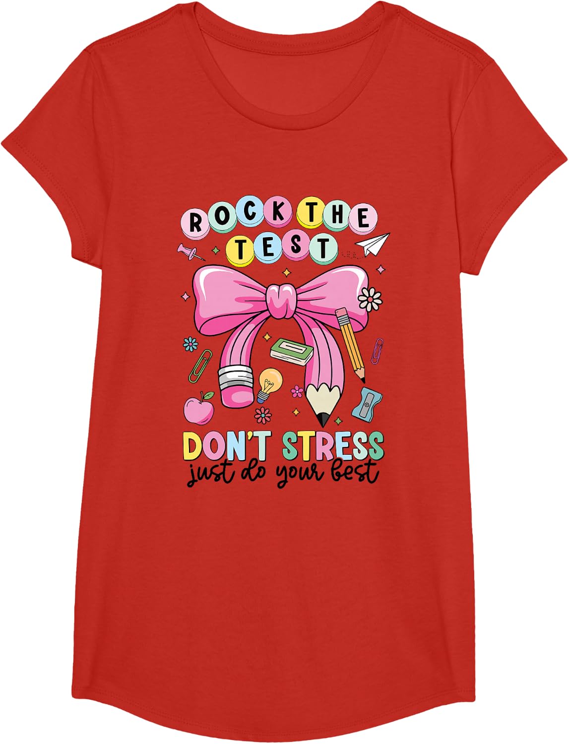Rock The Test Don't Stress Just Do Your Best Teacher Testing Day Tees T-Shirts for Men Women - Girls Red