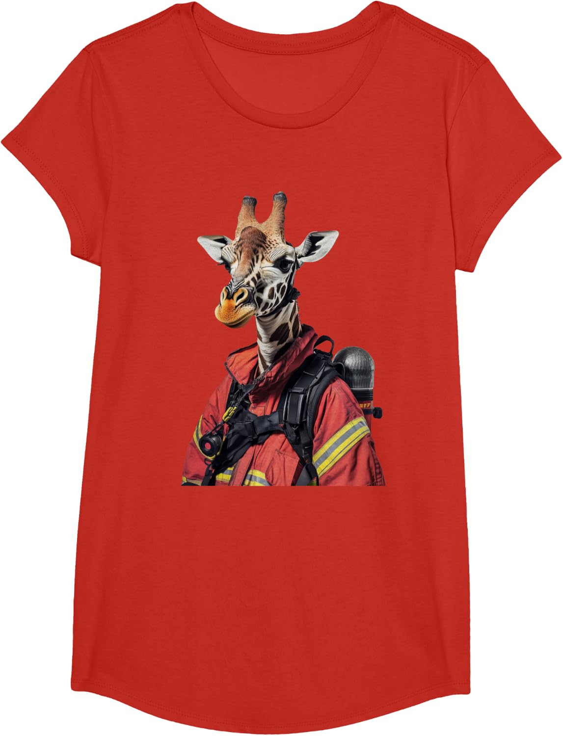 Giraffe Firefighter T-Shirt - Girls Red