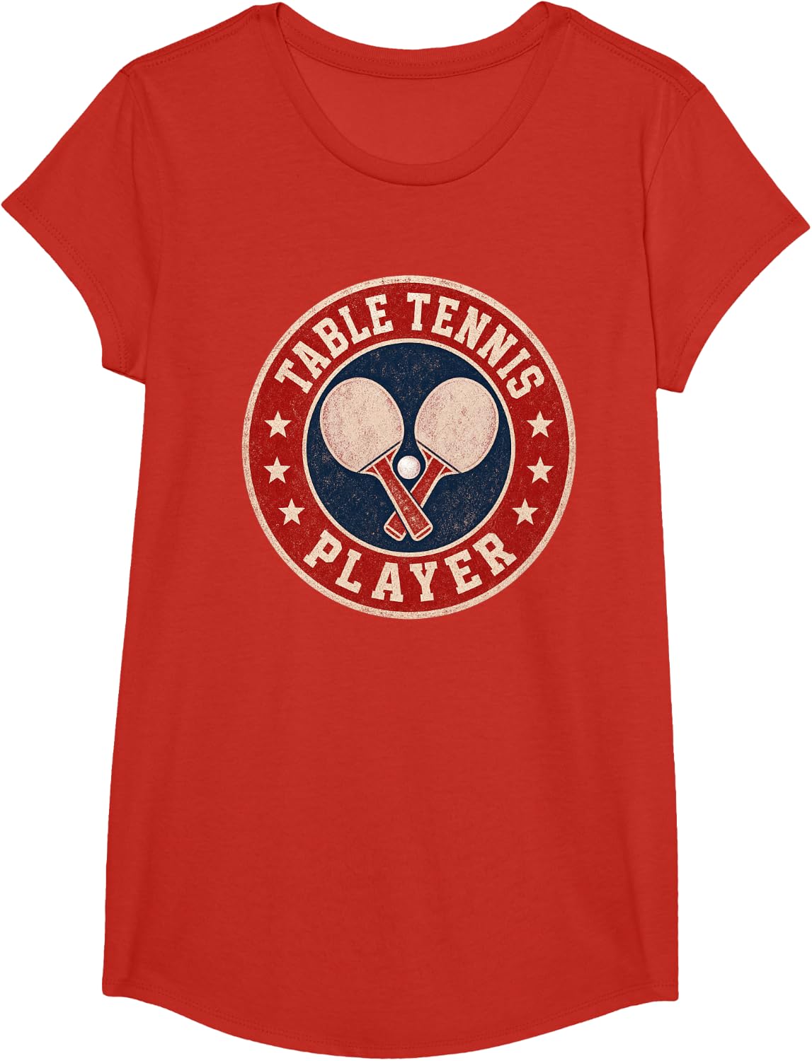 Vintage Table Tennis Player Paddle Ball Emblem T-Shirt - Girls Red