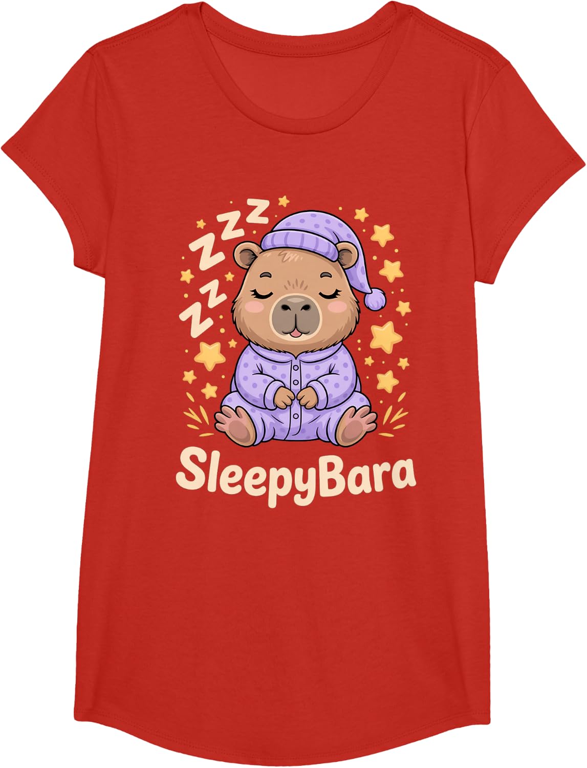 Sleepybara Capybara Pajamas Zzz Bedtime Night Cute Kawaii T-Shirt - Girls Red
