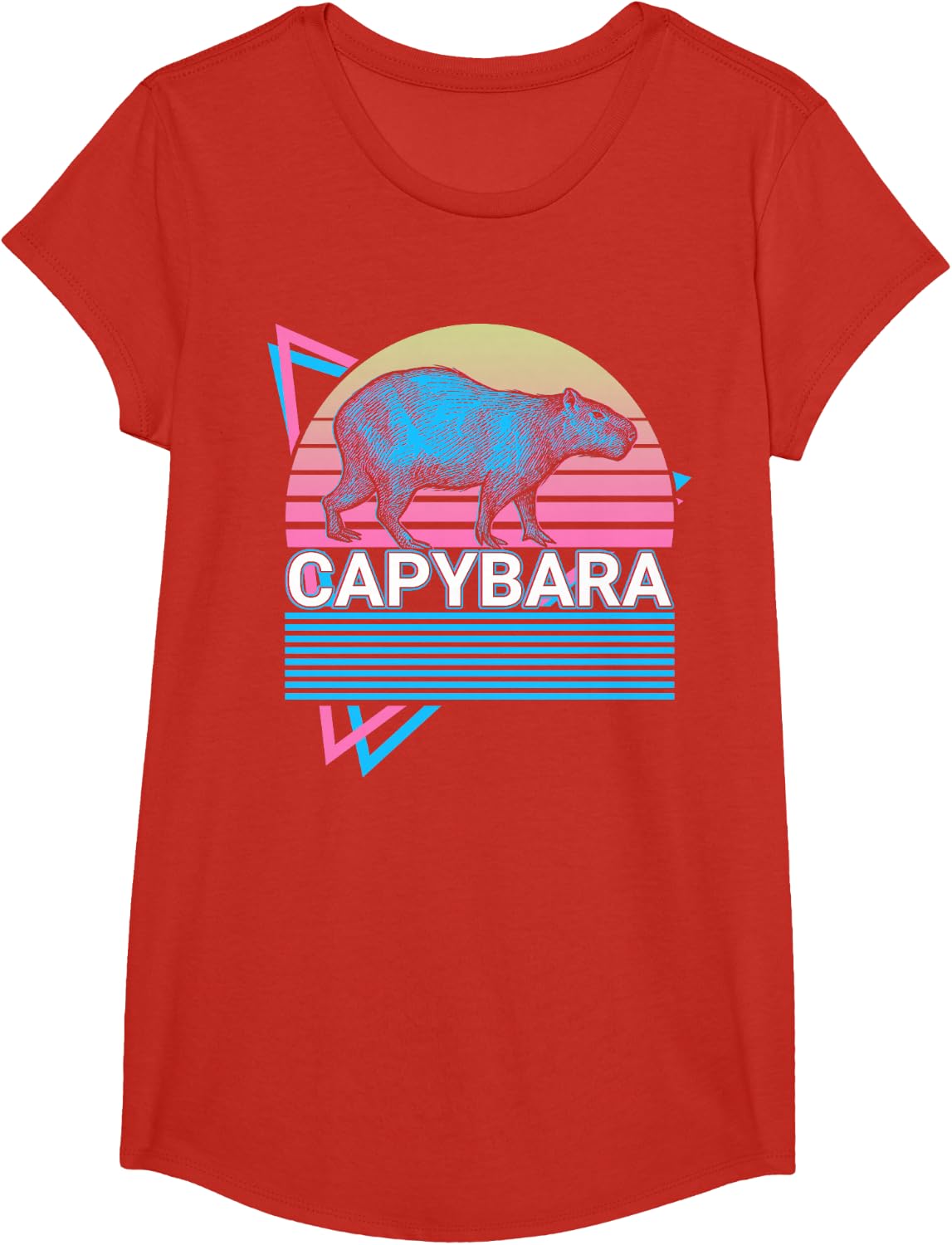 Capybara Retro T-Shirt - Girls Red