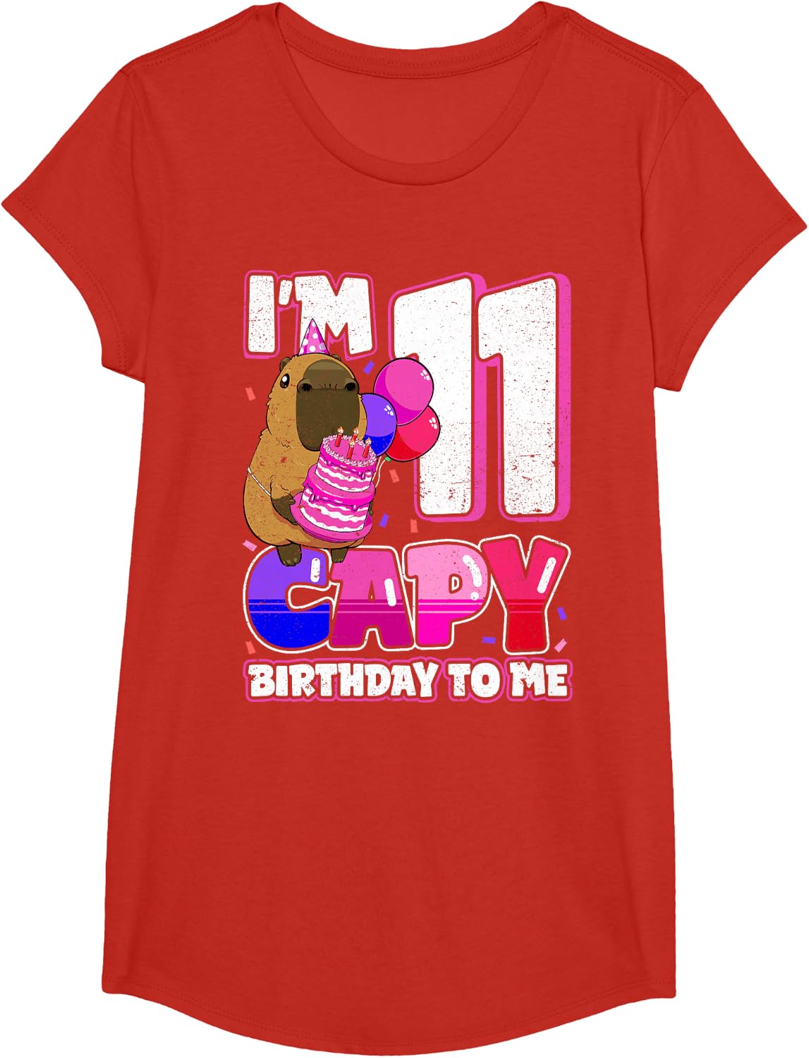 11 Years Capy Birthday to me Girls 11th Birthday Capybara T-Shirt - Girls Red