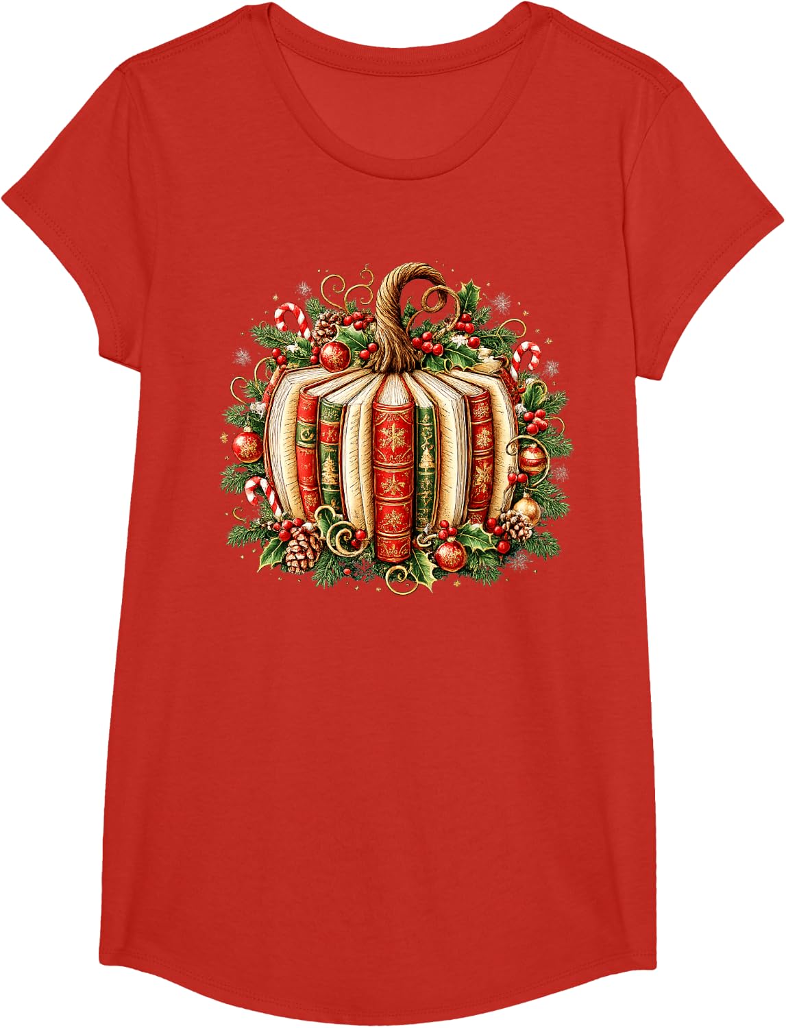 Lover Fall Reading Pumpkin Christmas Teacher Kids T-Shirt - Girls Red