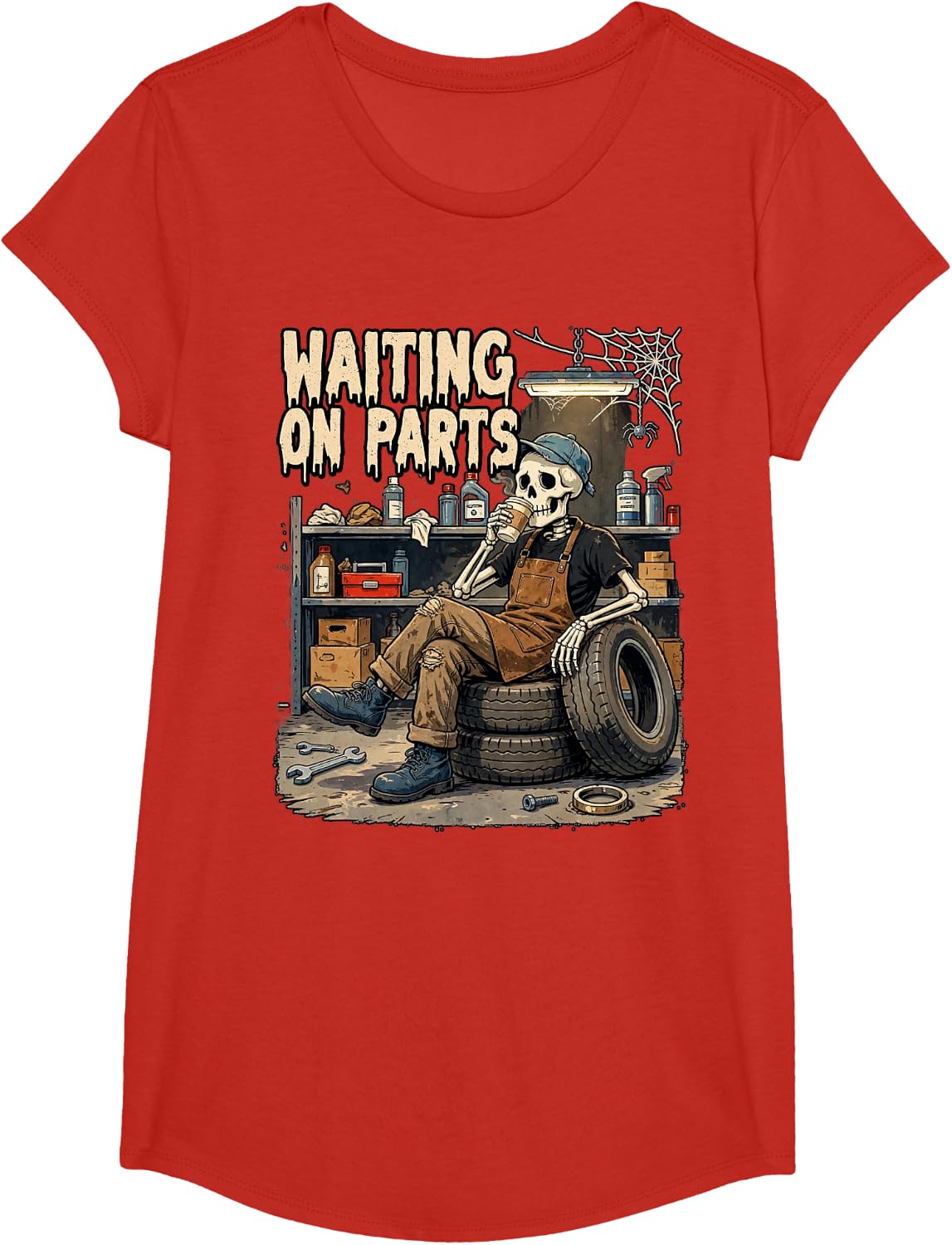 Mechanic Men Auto Repair Waiting on Parts Car Technician T-Shirt - Girls Red