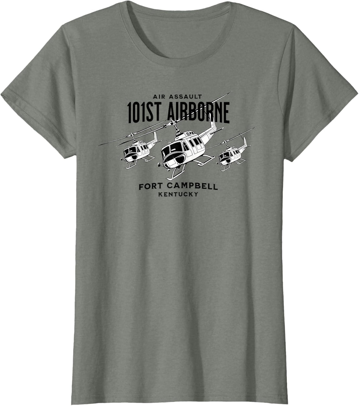 101st Airborne Fort Campbell Kentucky Air Assault Helicopter T-Shirt - Olive Heather