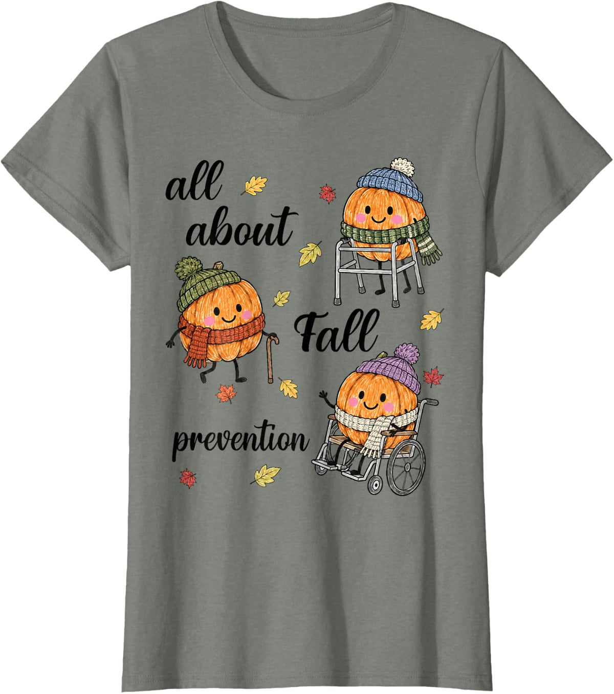 All About Fall Prevention, Funny Physical Therapist Pumpkin T-Shirt - Olive Heather