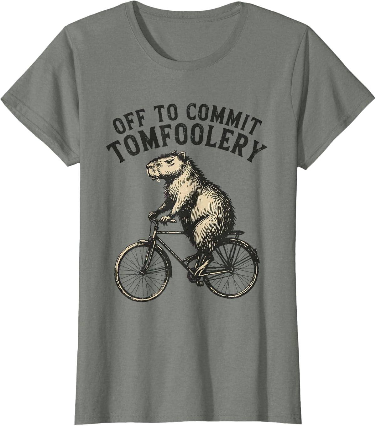 Off to Commit Tomfoolery Capybara Vintage Meme T-Shirt - Olive Heather