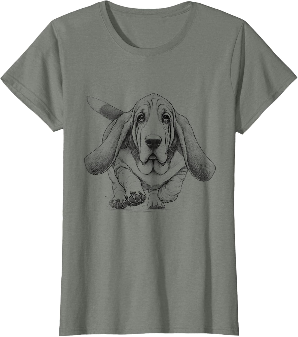 Basset Hound Running Design For Dog Owner T-Shirt - Olive Heather