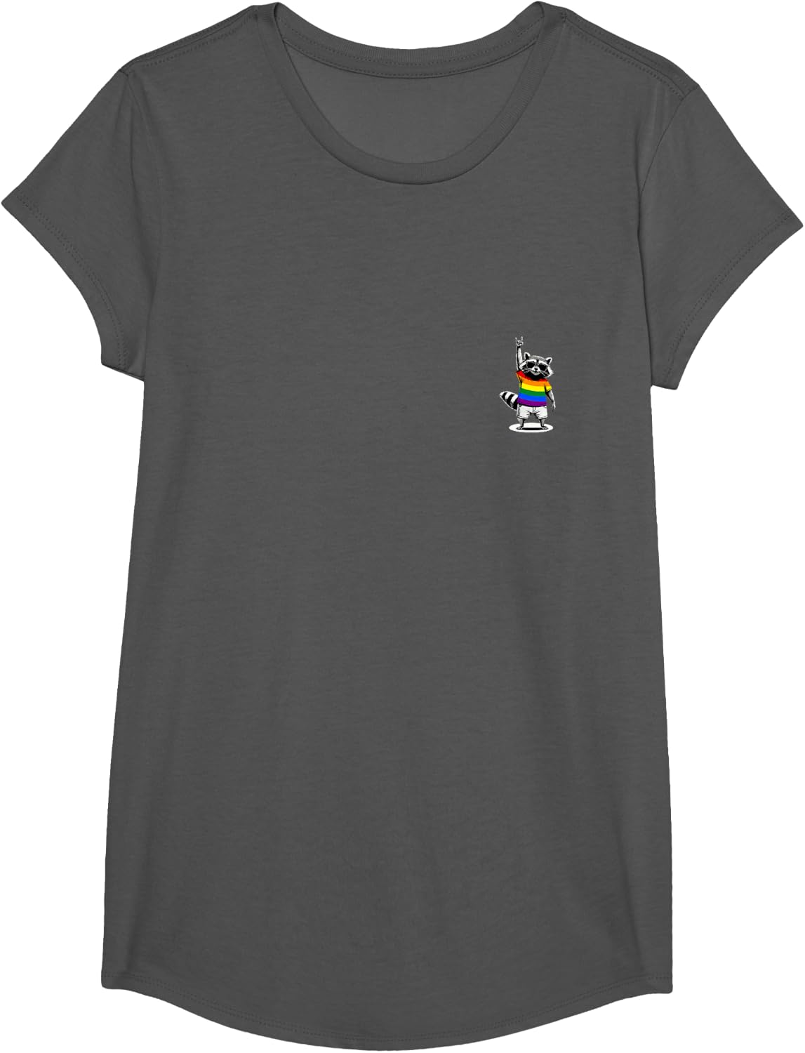 Raccoon LGBTQ Pride Month T-Shirt - Girls Asphalt Grey