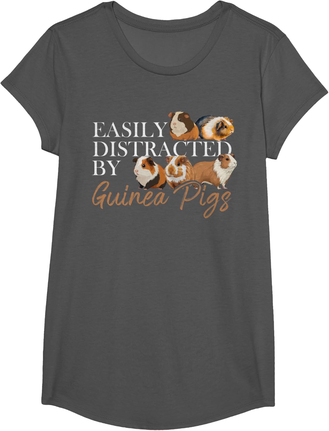 Guinea Pig Easily Distracted By Guinea Pigs T-Shirt - Girls Asphalt Grey