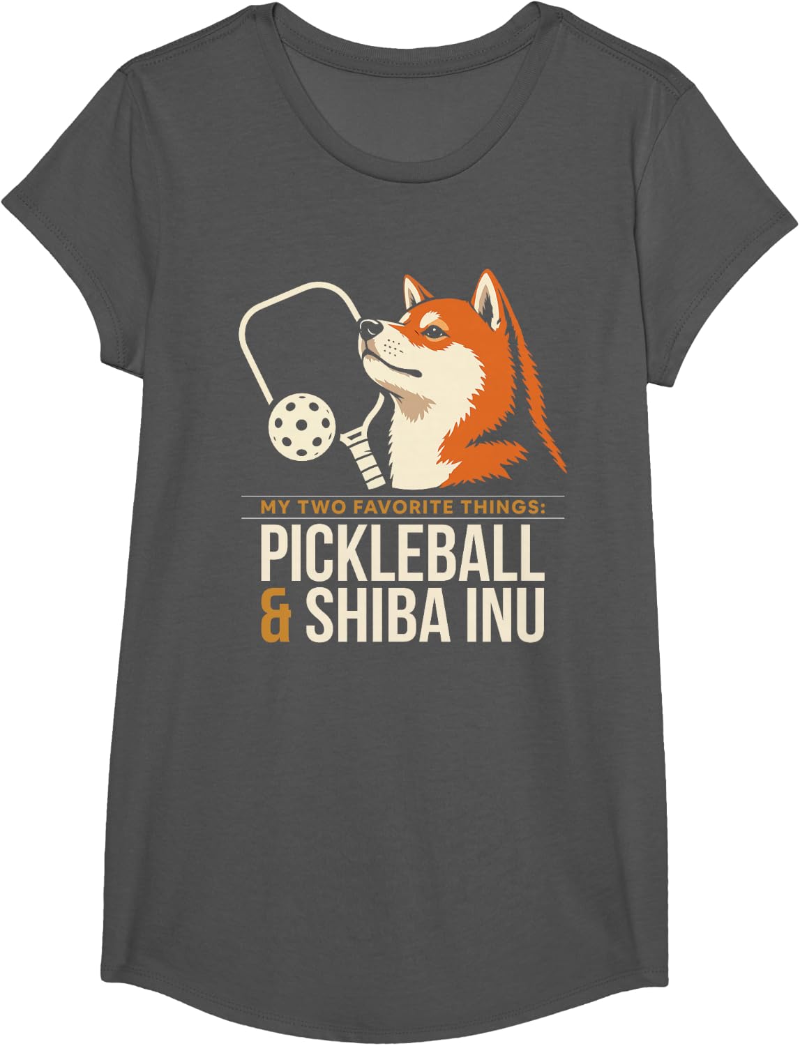 My Two Favorite Things Pickleball and Shiba Inu Dog Owner T-Shirt - Girls Asphalt Grey